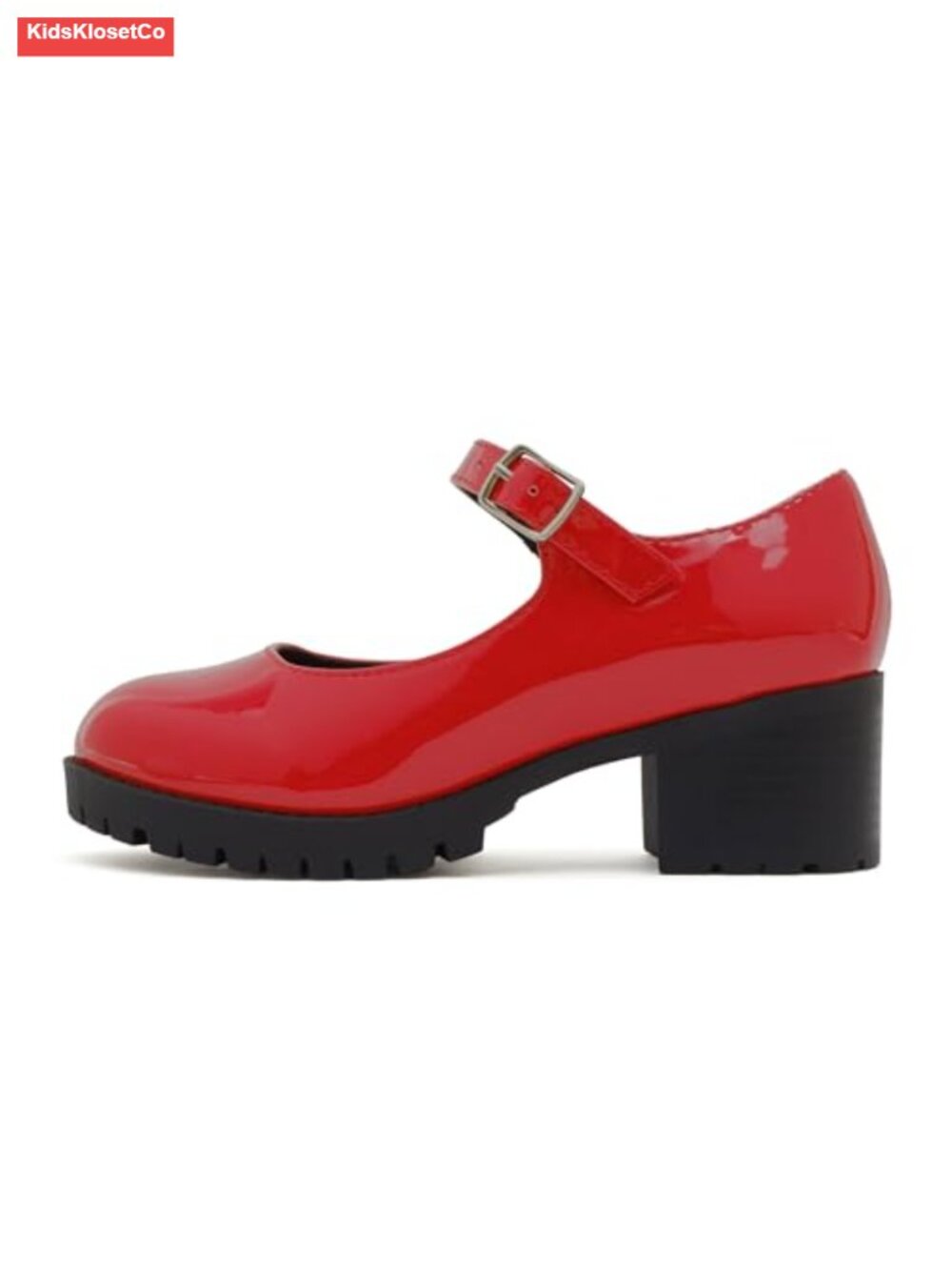 Girls Lug Sole Block Heel Mary Jane with Adjustable Strap